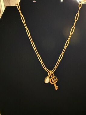 Gucci charm on an unbranded 18k stainless waterproof plated paperclip chain